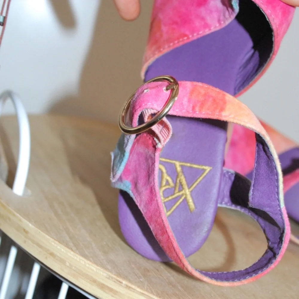 YRU Multicolor Tie-Dye Platform Sandals with Jewel Studs